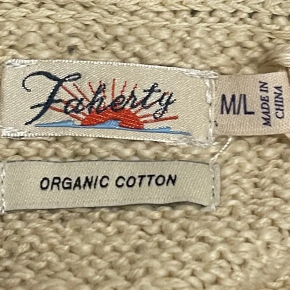 Faherty Cardigan Size Medium Large Aztec Tie Fringe Ivory Sweater - Picture 8 of 10